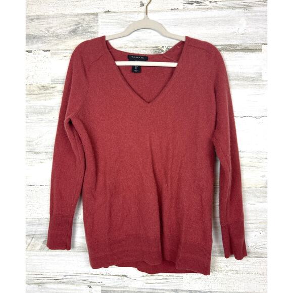 Tahari Women’s L Dark Coral Cashmere V-Neck Long Sleeve Pullover Sweater - Picture 1 of 7